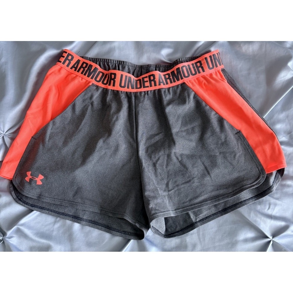 Under Armour Women's Athletic Shorts Gray Orange Polyester Activewear